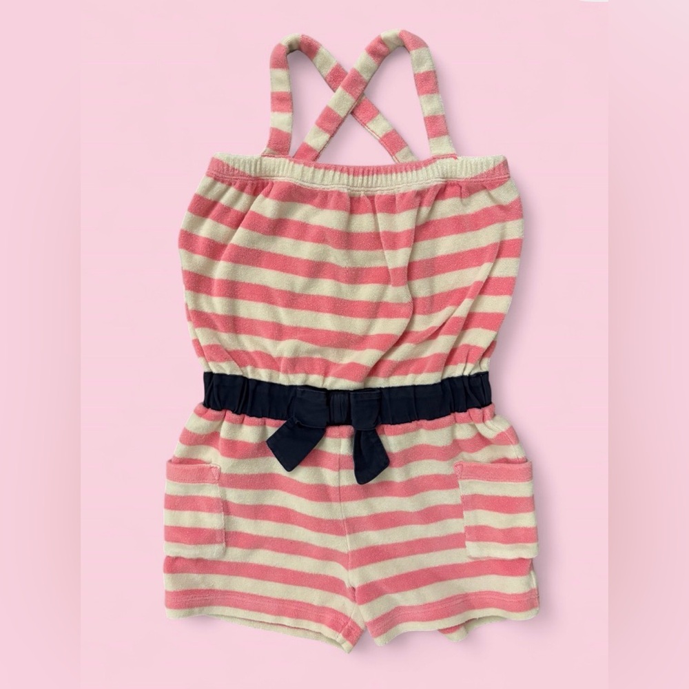 Hanna Andersson Pink Stripe Terry Cloth Swim Cover Up Romper Size 110